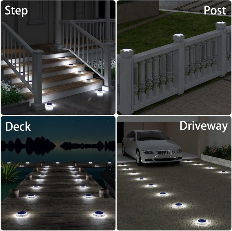 DetarZinLED Solar Deck Lights Outdoor Waterproof, 6 Pack White Round Deck Lights Solar Powered, Flat Stick on Ground Disc Light for Outdoor Pathway Driveway Step Yard Dock Walkway Patio - Image 5